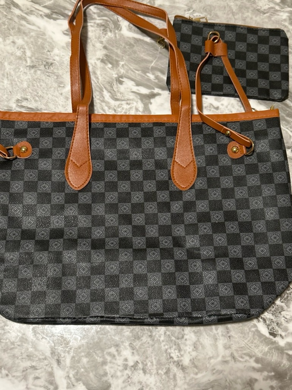 Tote Bag with Removable Pouch - Black and Brown